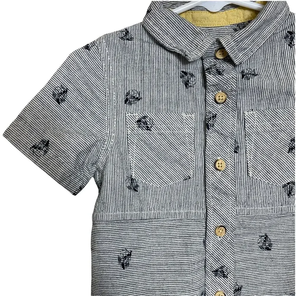 Genuine Kids by OshKosh Collared Button Front Striped Shirt Navy White Size 18 M